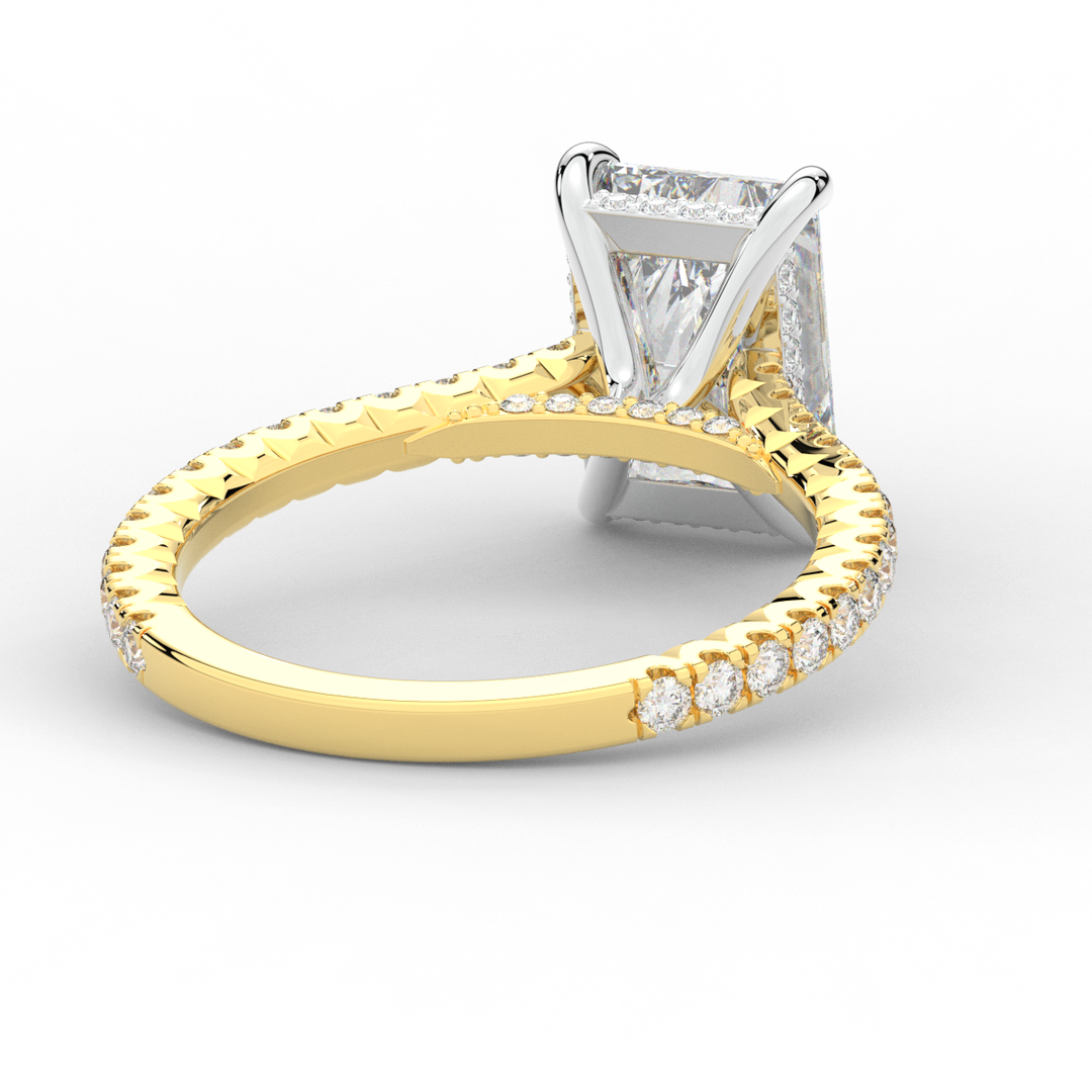 3.50CT.TW RADIANT LAB DIAMOND UNDERHALO SOLITAIRE TWO TONE ENGAGEMENT RING - Nazarelle