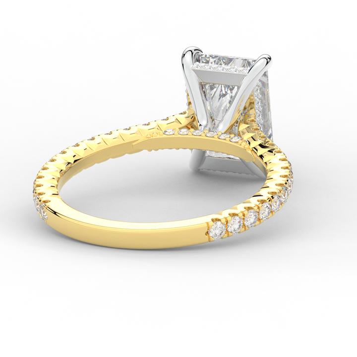 3.50CT.TW RADIANT LAB DIAMOND UNDERHALO SOLITAIRE TWO TONE ENGAGEMENT RING - Nazarelle