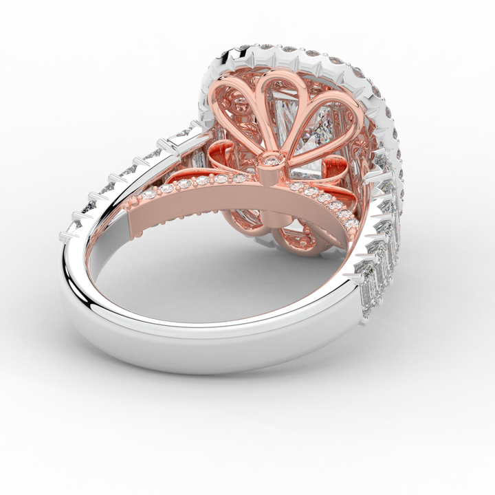 4.70CT.TW RADIANT LAB DIAMOND DOUBLE HALO TWO TONE ENGAGEMENT RING - Nazarelle