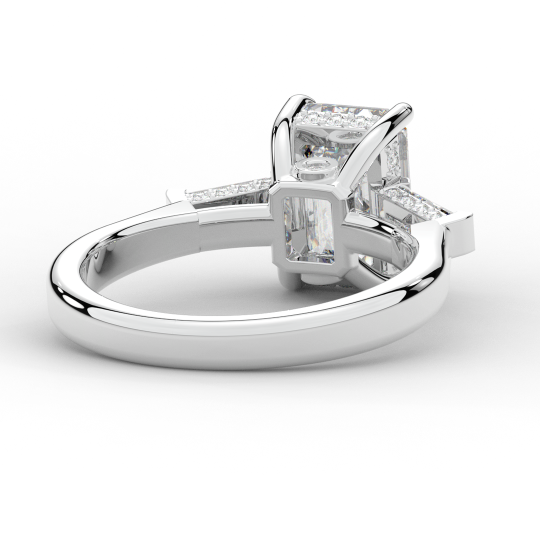 3.45CT.TW EMERALD CUT LAB DIAMOND 3 STONE ENGAGEMENT RING - Nazarelle