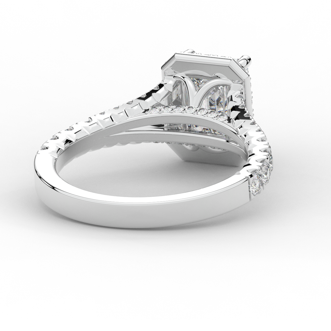 2.60CT.TW EMERALD CUT LAB DIAMOND SPLIT SHANK HALO ENGAGEMENT RING - Nazarelle