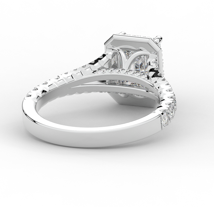 2.60CT.TW EMERALD CUT LAB DIAMOND SPLIT SHANK HALO ENGAGEMENT RING - Nazarelle