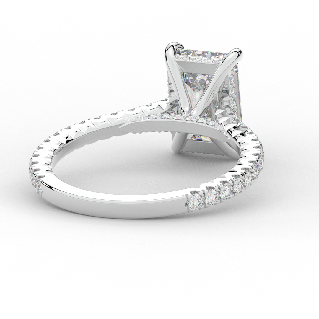 3.50CT.TW EMERALD CUT LAB DIAMOND UNDERHALO SOLITAIRE ENGAGEMENT RING - Nazarelle