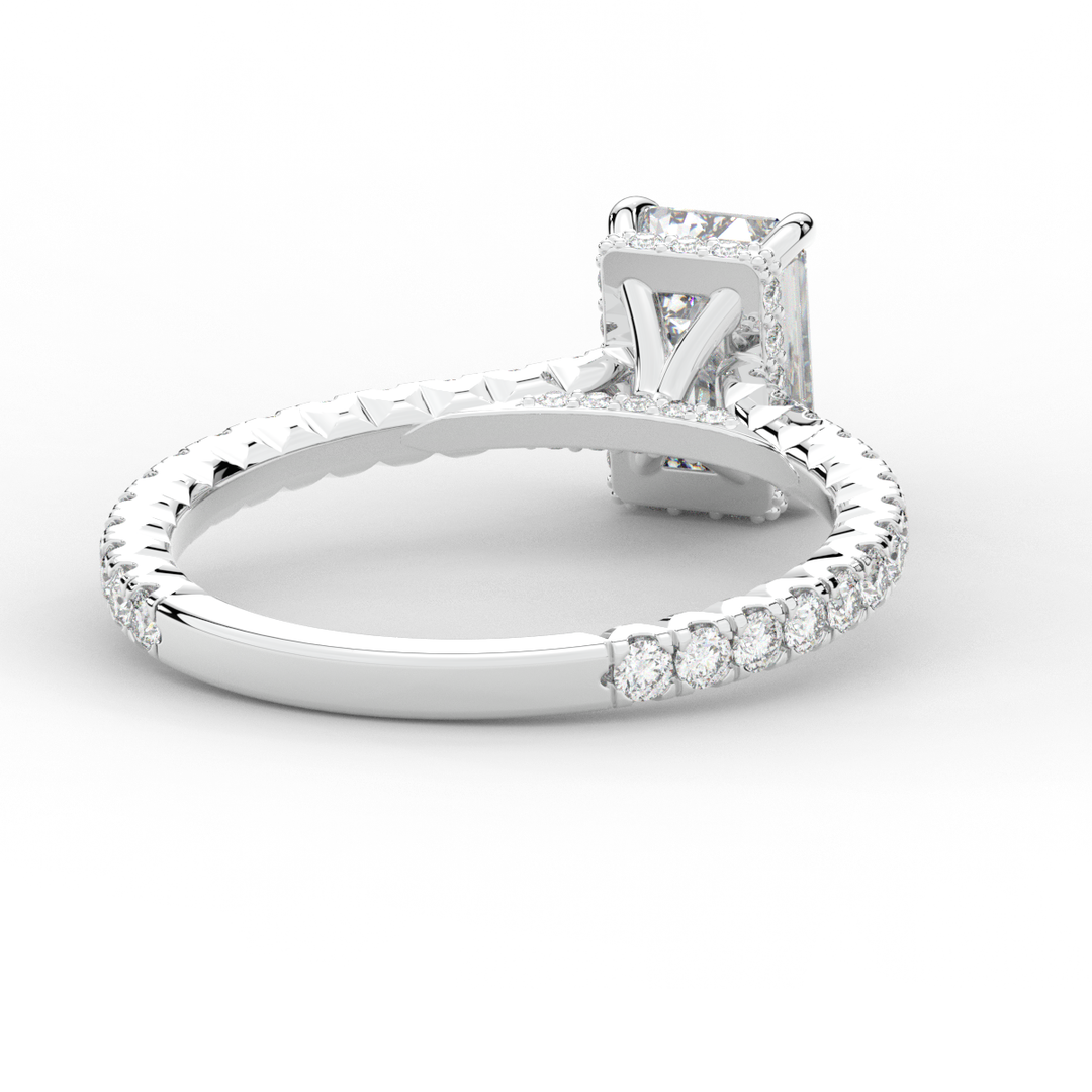2.10CT.TW EMERALD CUT LAB DIAMOND UNDERHALO SOLITAIRE ENGAGEMENT RING - Nazarelle