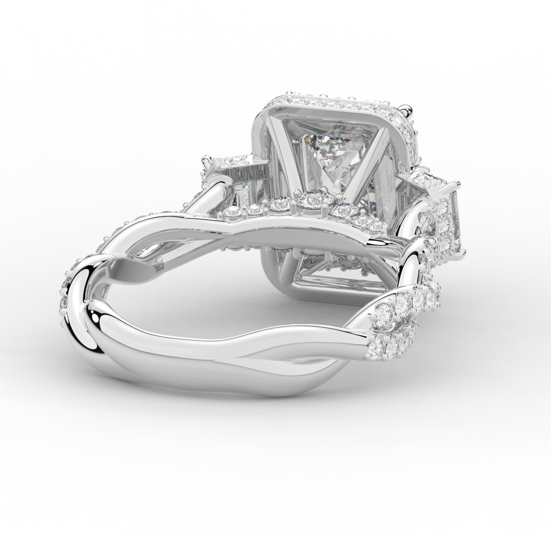 4.70CT.TW EMERALD CUT LAB DIAMOND 3 STONE ENGAGEMENT RING - Nazarelle
