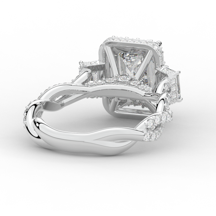 4.70CT.TW EMERALD CUT LAB DIAMOND 3 STONE ENGAGEMENT RING - Nazarelle