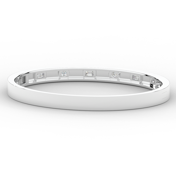 1.00CT.TW ROUND AND EMERALD CUT LAB DIAMOND BEZEL SET BANGLE - Nazarelle