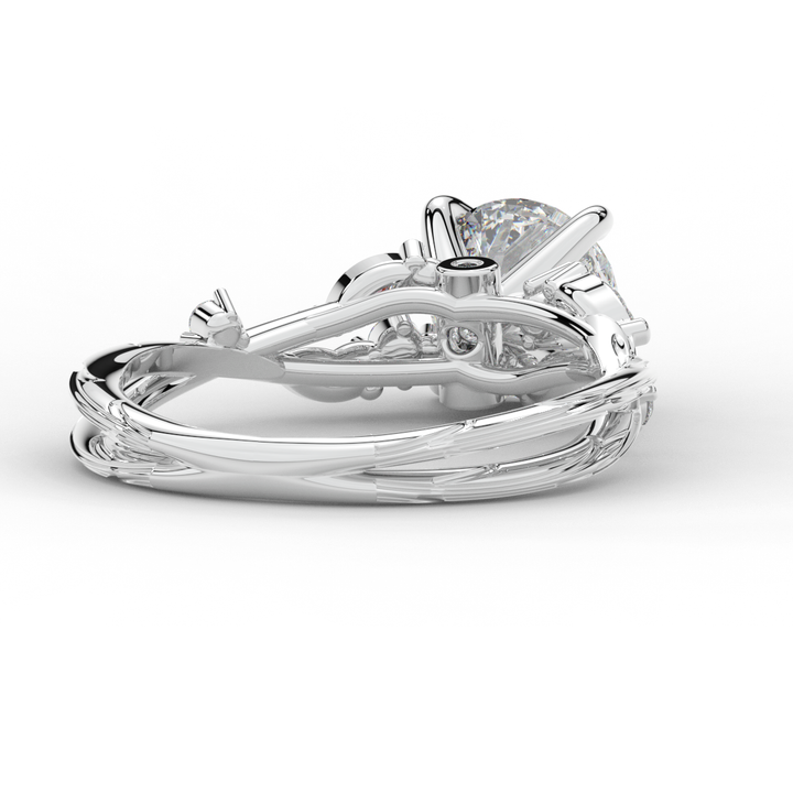 1.75CT.TW ROUND LAB DIAMOND STYLIZED VINE AND TREE BARK FINISH ENGAGEMENT RING - Nazarelle