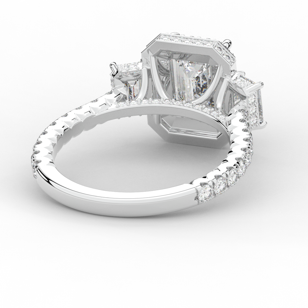 3.20CT.TW EMERALD CUT LAB DIAMOND 3 STONE ENGAGEMENT RING - Nazarelle