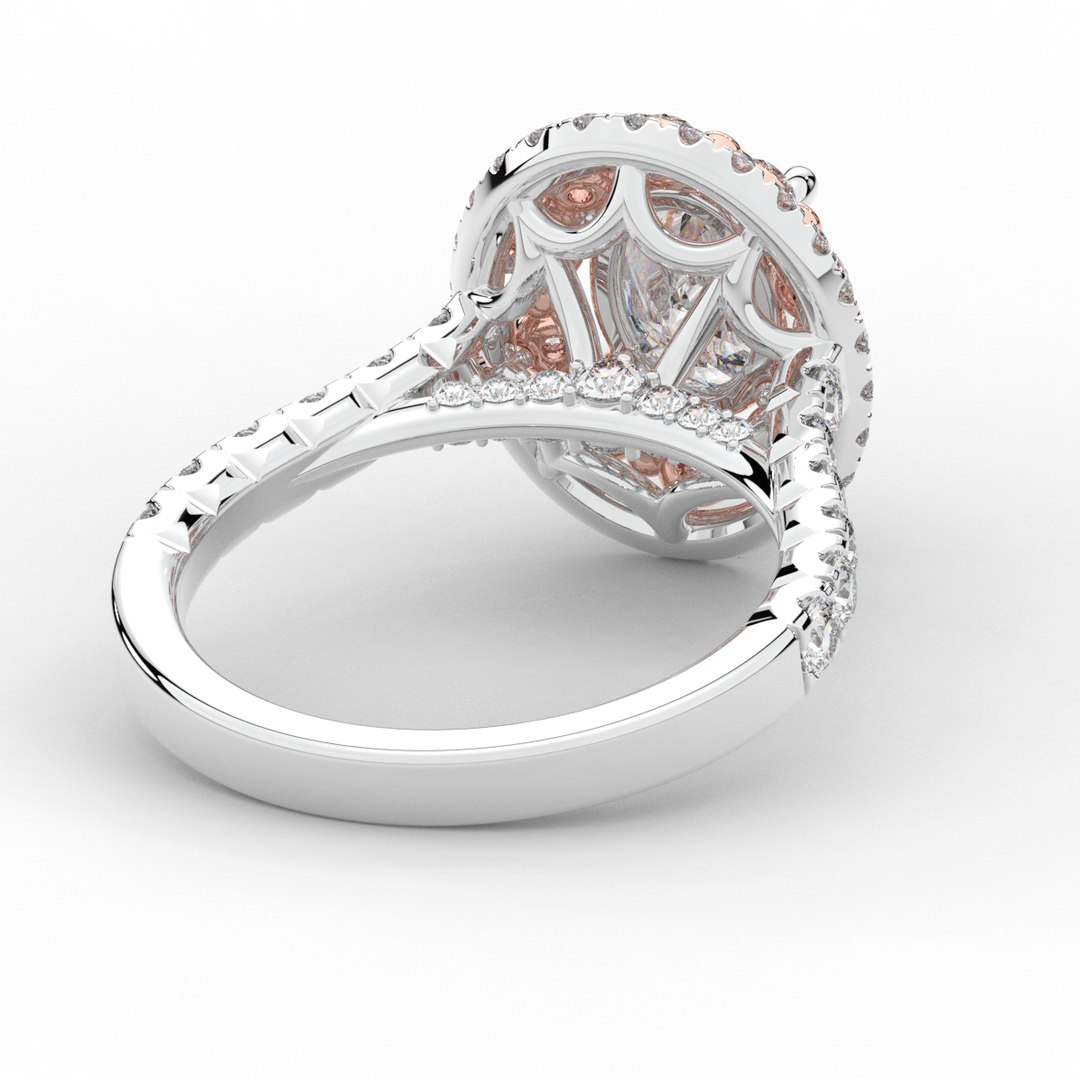 3.30CT.TW OVAL LAB DIAMOND DOUBLE HALO TWO TONE ENGAGEMENT RING - Nazarelle