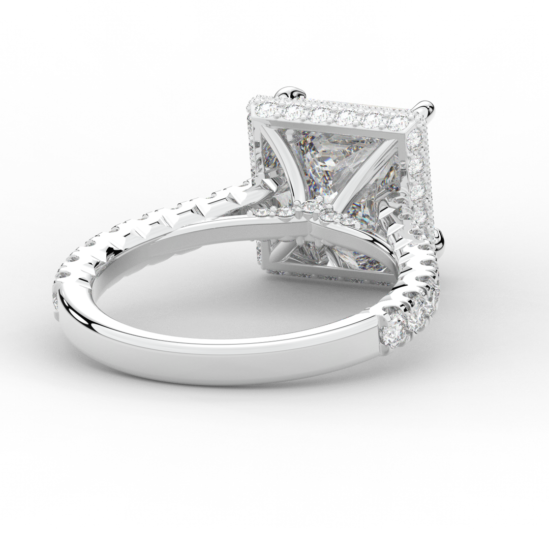 3.90CT.TW PRINCESS LAB DIAMOND HALO ENGAGEMENT RING - Nazarelle