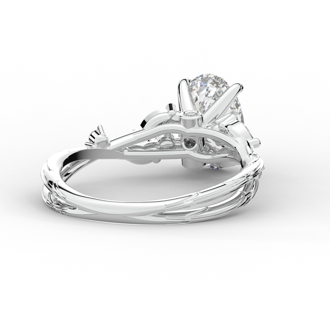2.25CT.TW OVAL LAB DIAMOND STYLIZED VINE AND TREE BARK FINISH ENGAGEMENT RING - Nazarelle