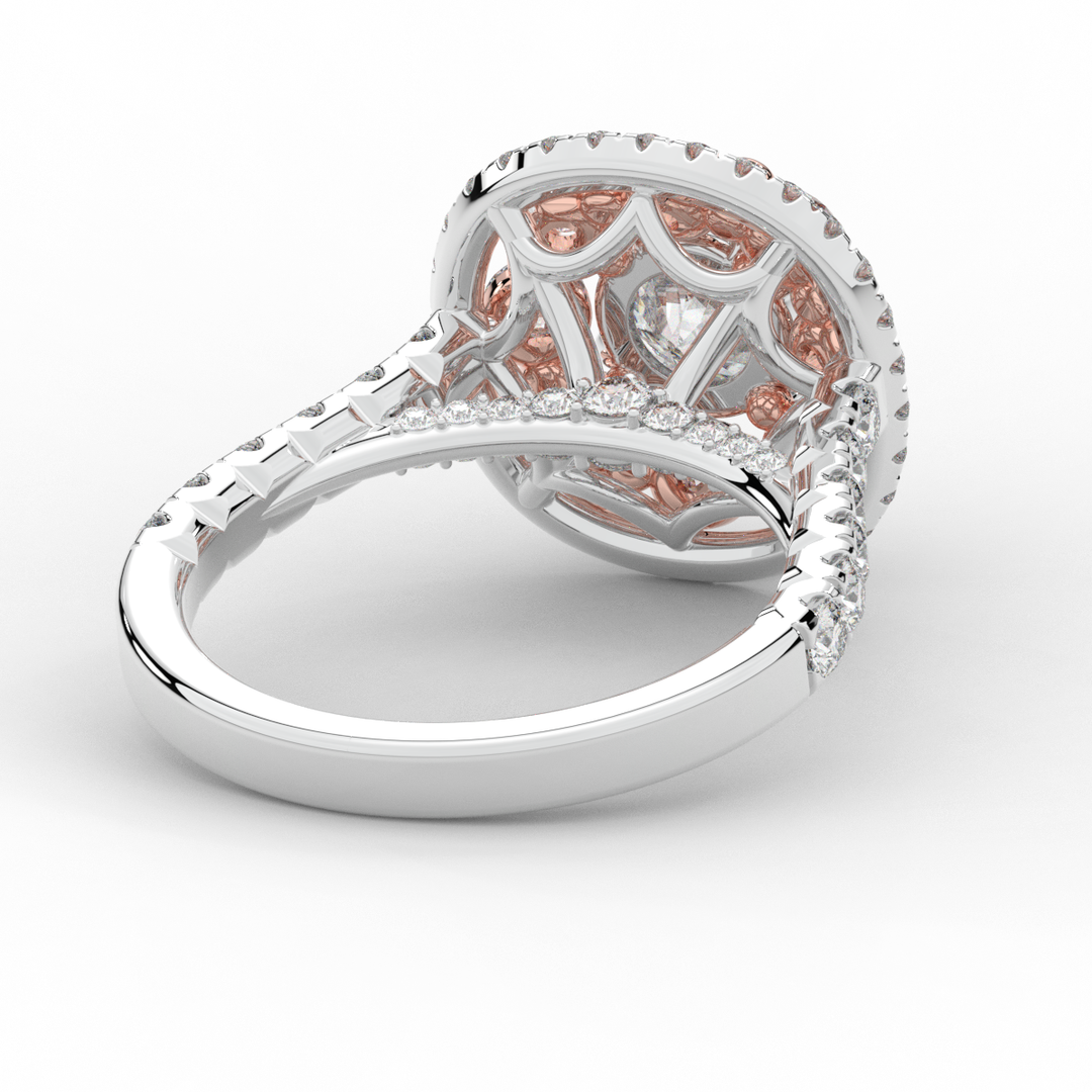 2.70CT.TW ROUND LAB DIAMOND DOUBLE HALO TWO TONE ENGAGEMENT RING - Nazarelle