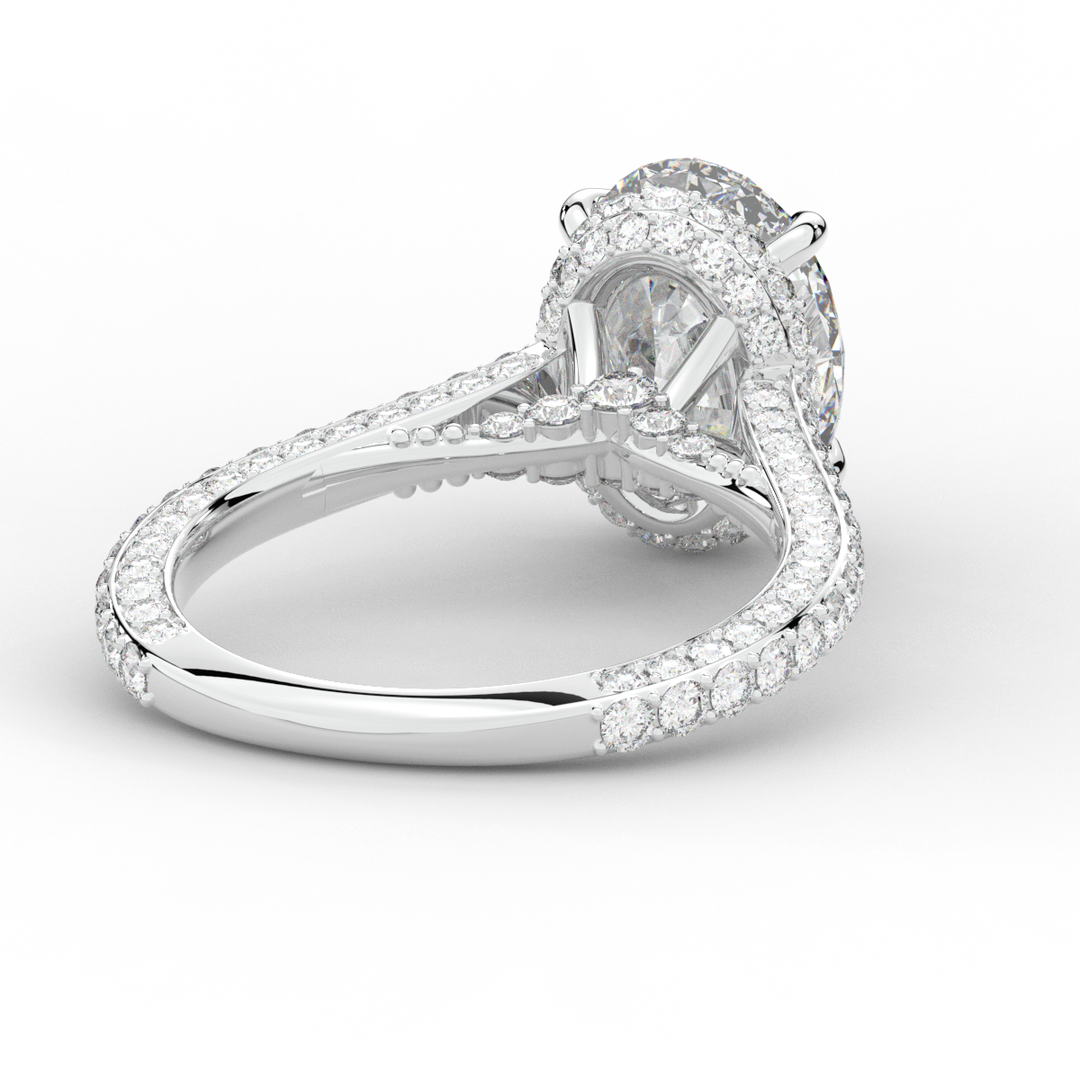 4.00CT.TW OVAL LAB DIAMOND UNDERHALO SOLITAIRE ENGAGEMENT RING - Nazarelle