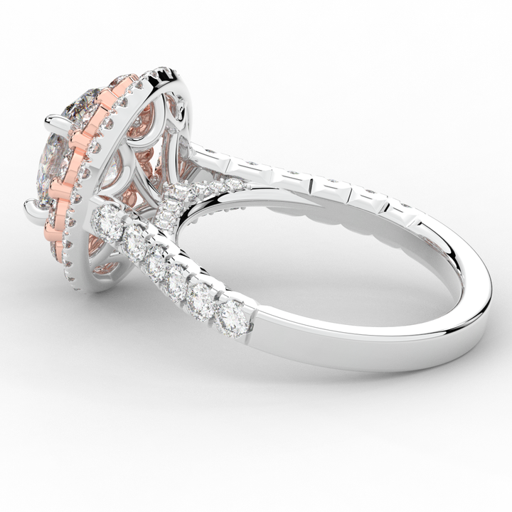3.30CT.TW OVAL LAB DIAMOND DOUBLE HALO TWO TONE ENGAGEMENT RING - Nazarelle