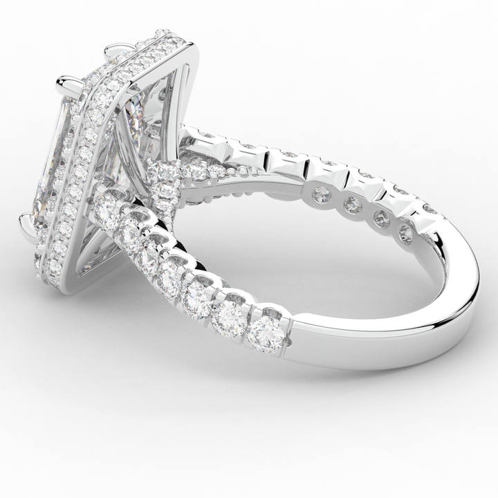 4.50CT.TW EMERALD CUT LAB DIAMOND HALO ENGAGEMENT RING - Nazarelle