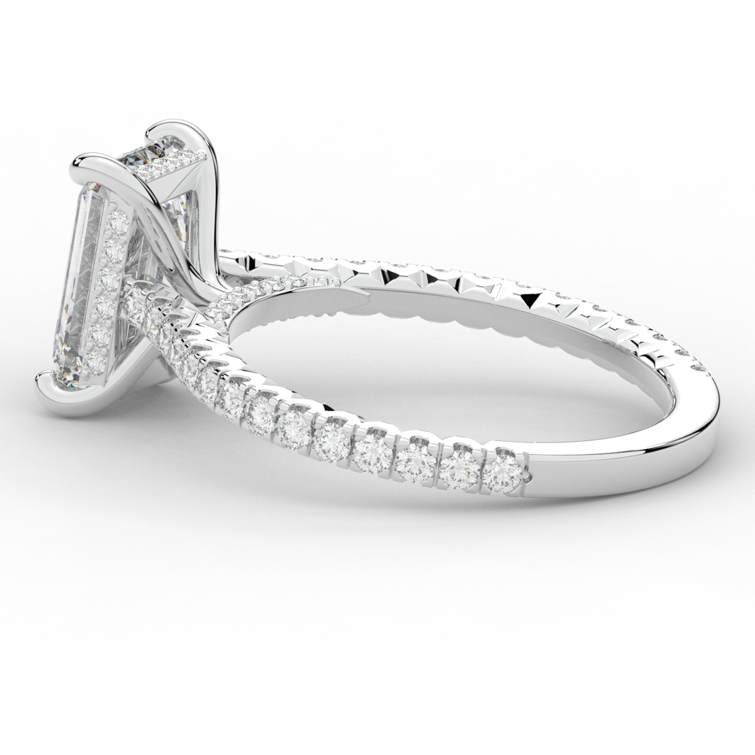 3.50CT.TW EMERALD CUT LAB DIAMOND UNDERHALO SOLITAIRE ENGAGEMENT RING - Nazarelle