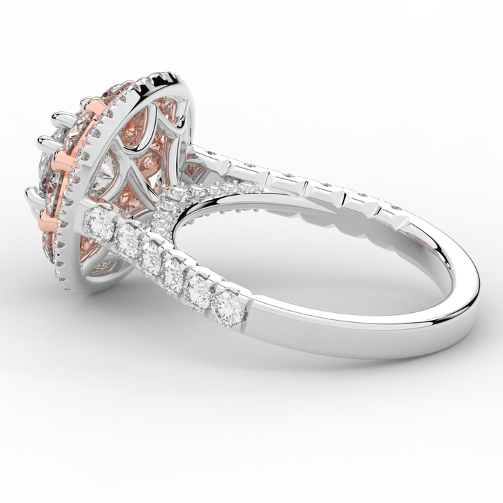 2.70CT.TW ROUND LAB DIAMOND DOUBLE HALO TWO TONE ENGAGEMENT RING - Nazarelle