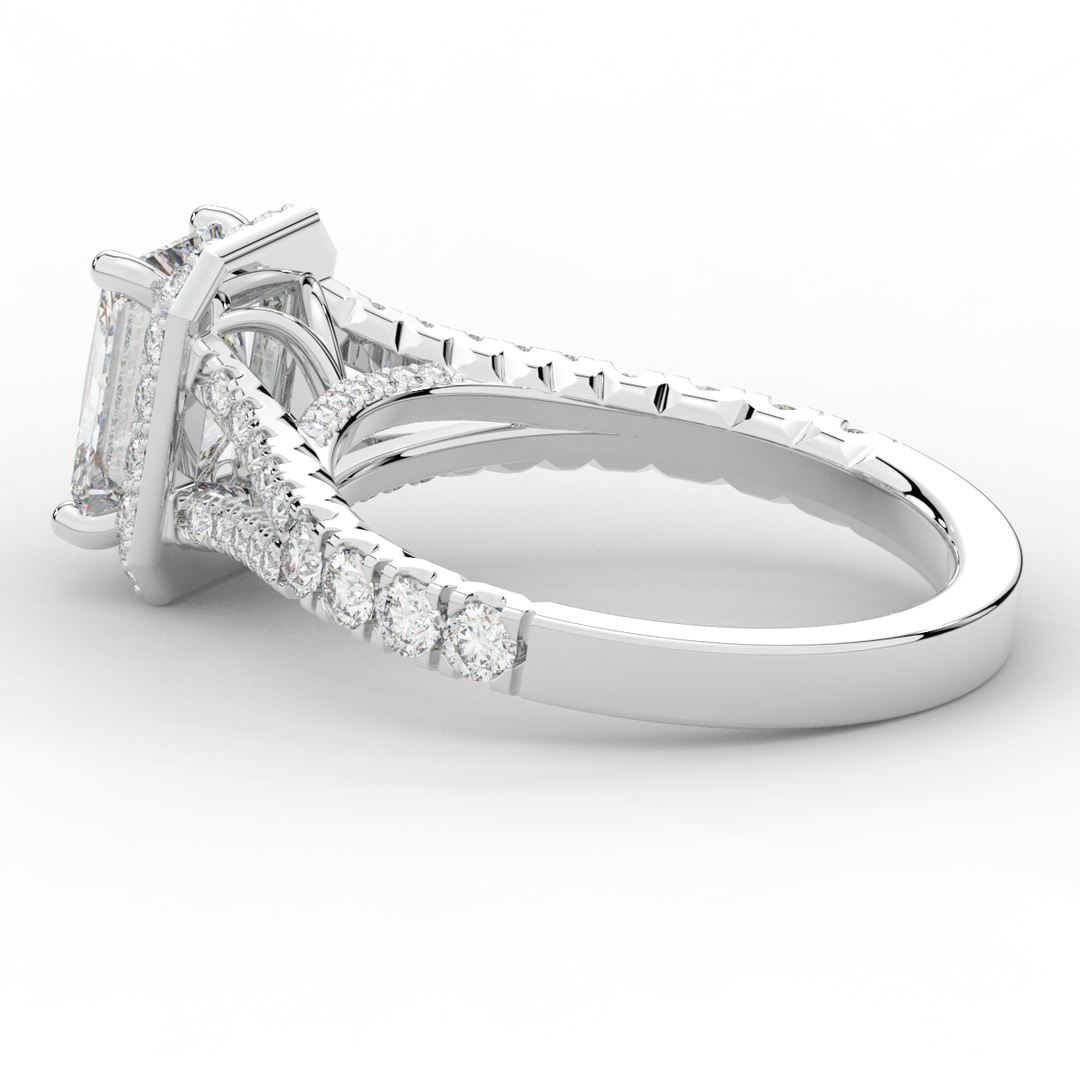 2.60CT.TW RADIANT LAB DIAMOND SPLIT SHANK HALO ENGAGEMENT RING - Nazarelle