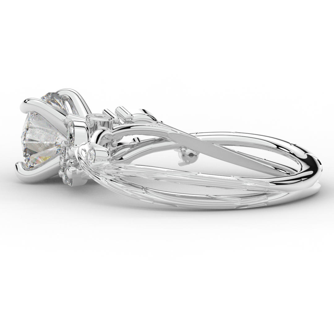 1.75CT.TW ROUND LAB DIAMOND STYLIZED VINE AND TREE BARK FINISH ENGAGEMENT RING - Nazarelle