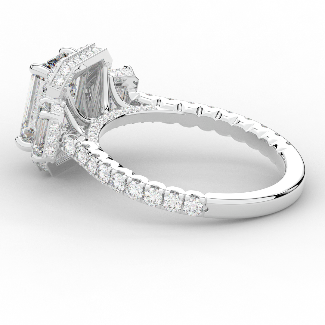 3.20CT.TW EMERALD CUT LAB DIAMOND 3 STONE ENGAGEMENT RING - Nazarelle