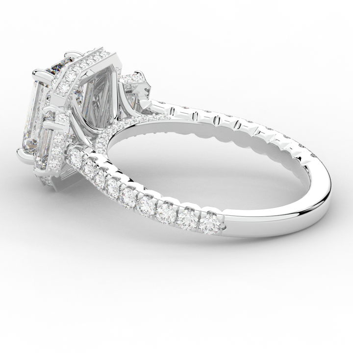 3.20CT.TW EMERALD CUT LAB DIAMOND 3 STONE ENGAGEMENT RING - Nazarelle