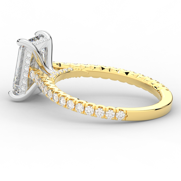 3.50CT.TW EMERALD CUT LAB DIAMOND UNDERHALO SOLITAIRE TWO TONE ENGAGEMENT RING - Nazarelle