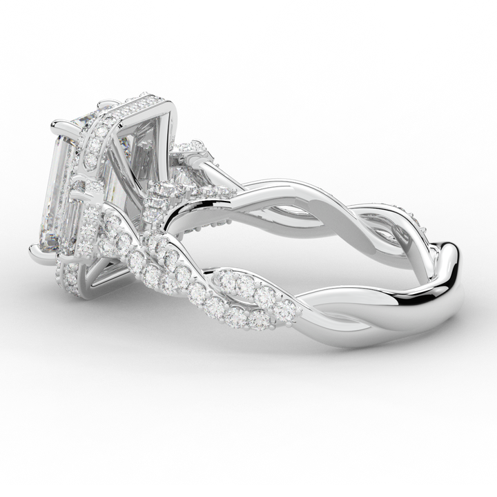 4.70CT.TW EMERALD CUT LAB DIAMOND 3 STONE ENGAGEMENT RING - Nazarelle