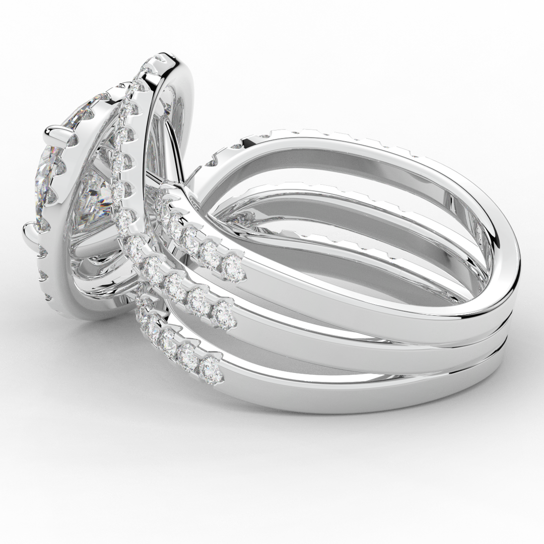 3.90CT.TW ROUND LAB DIAMOND TWIST HALO ENGAGEMENT RING - Nazarelle