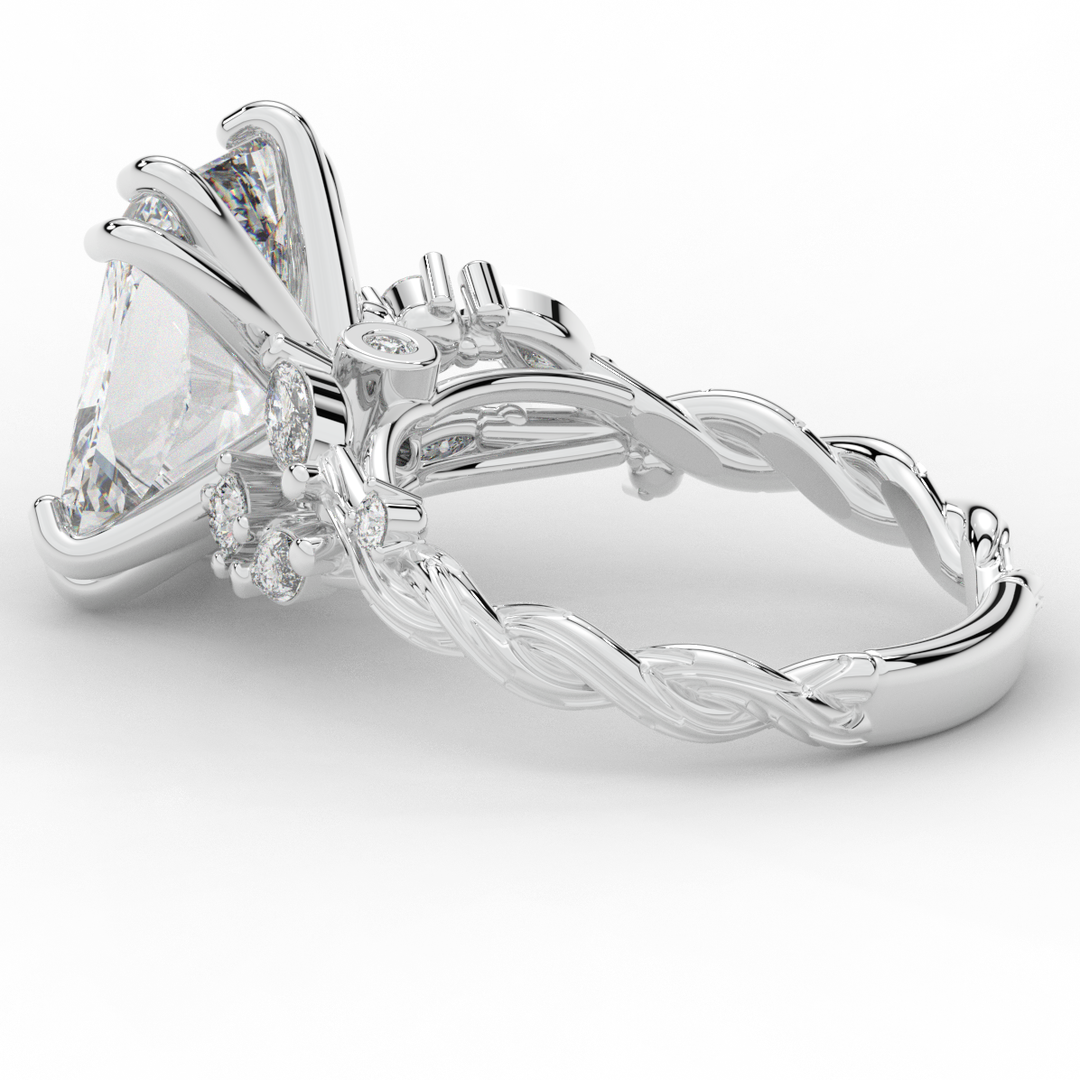 5.30CT.TW RADIANT LAB DIAMOND STYLIZED VINE AND TREE BARK FINISH ENGAGEMENT RING - Nazarelle