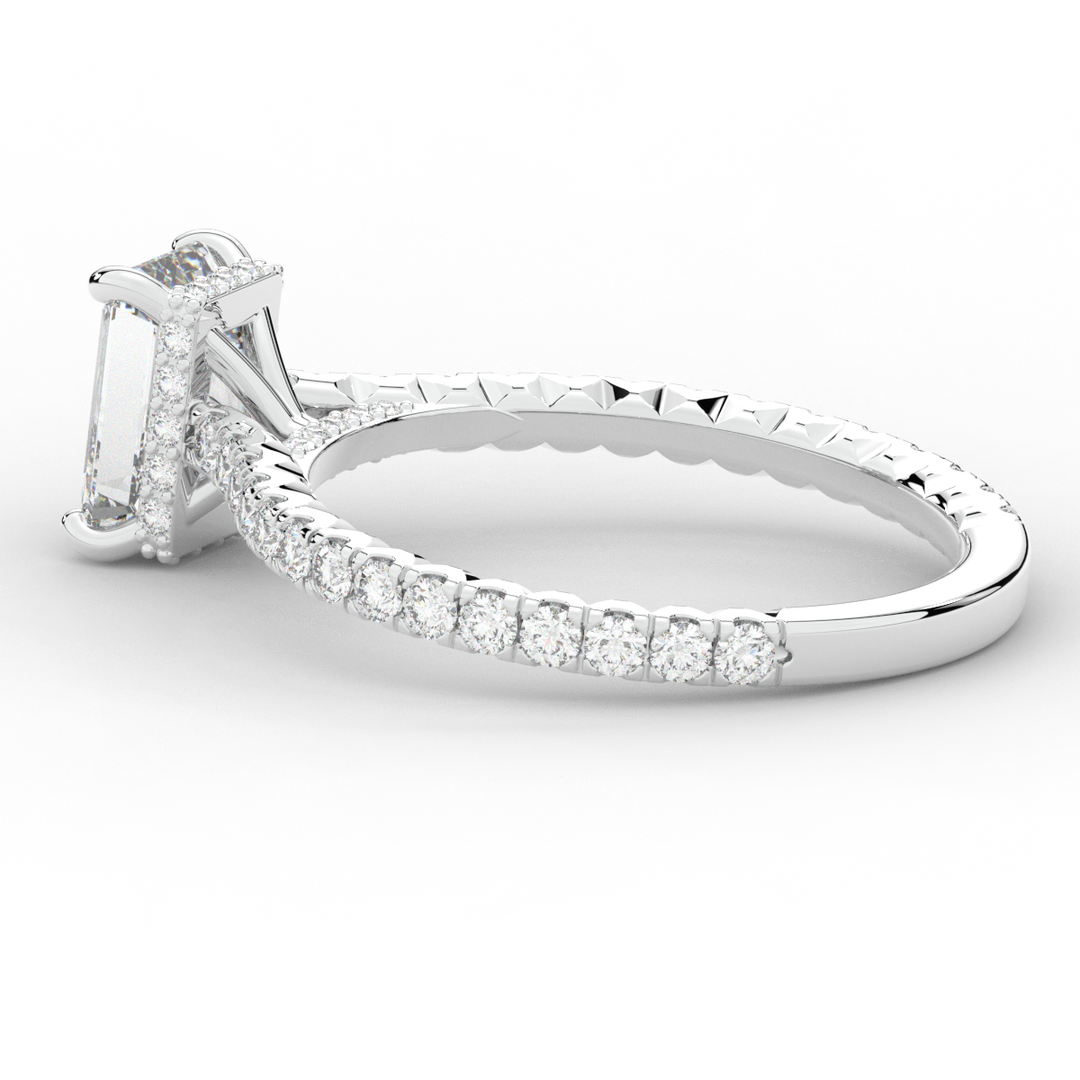 2.10CT.TW EMERALD CUT LAB DIAMOND UNDERHALO SOLITAIRE ENGAGEMENT RING - Nazarelle