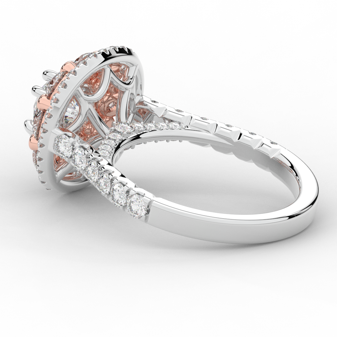 2.70CT.TW ROUND LAB DIAMOND DOUBLE HALO TWO TONE ENGAGEMENT RING - Nazarelle