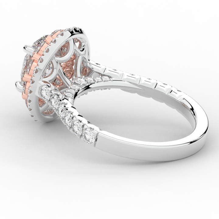 3.30CT.TW OVAL LAB DIAMOND DOUBLE HALO TWO TONE ENGAGEMENT RING - Nazarelle