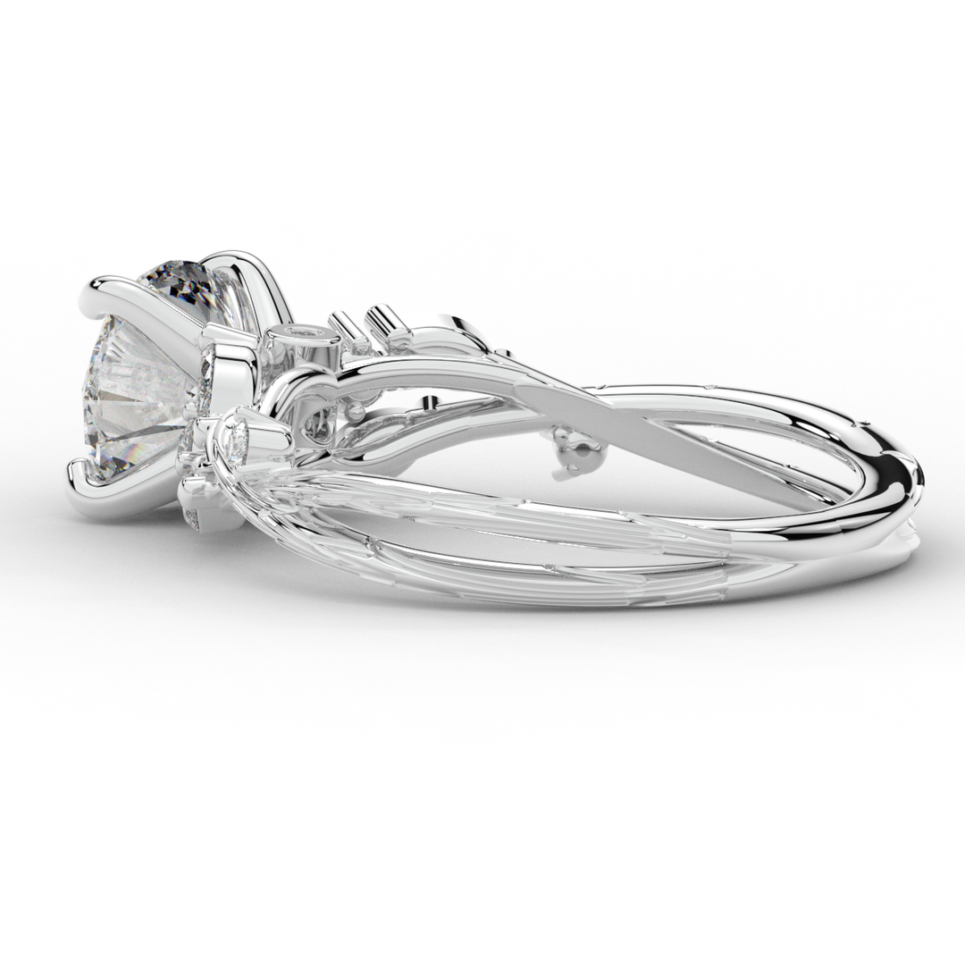 1.75CT.TW ROUND LAB DIAMOND STYLIZED VINE AND TREE BARK FINISH ENGAGEMENT RING - Nazarelle