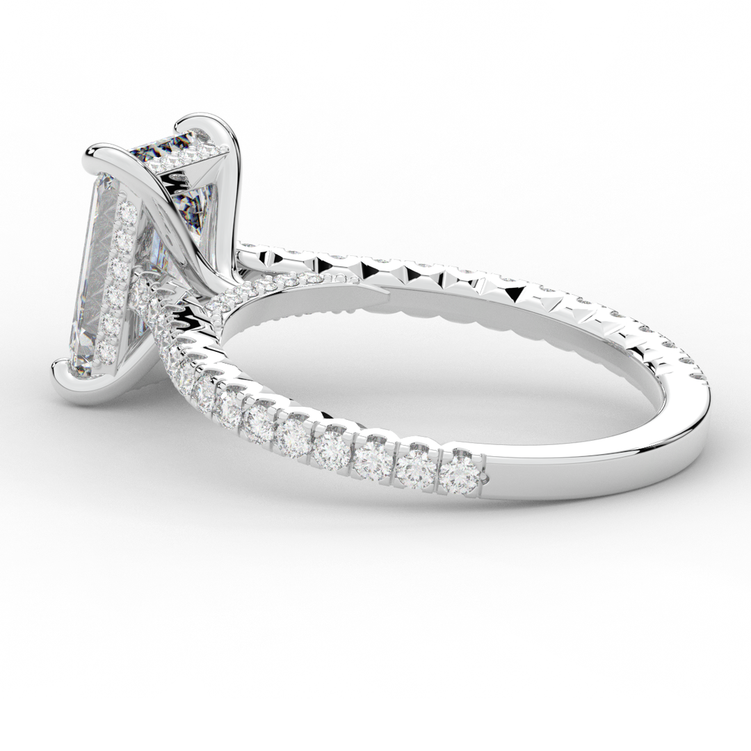3.50CT.TW EMERALD CUT LAB DIAMOND UNDERHALO SOLITAIRE ENGAGEMENT RING - Nazarelle