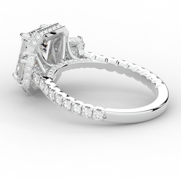 3.20CT.TW EMERALD CUT LAB DIAMOND 3 STONE ENGAGEMENT RING - Nazarelle