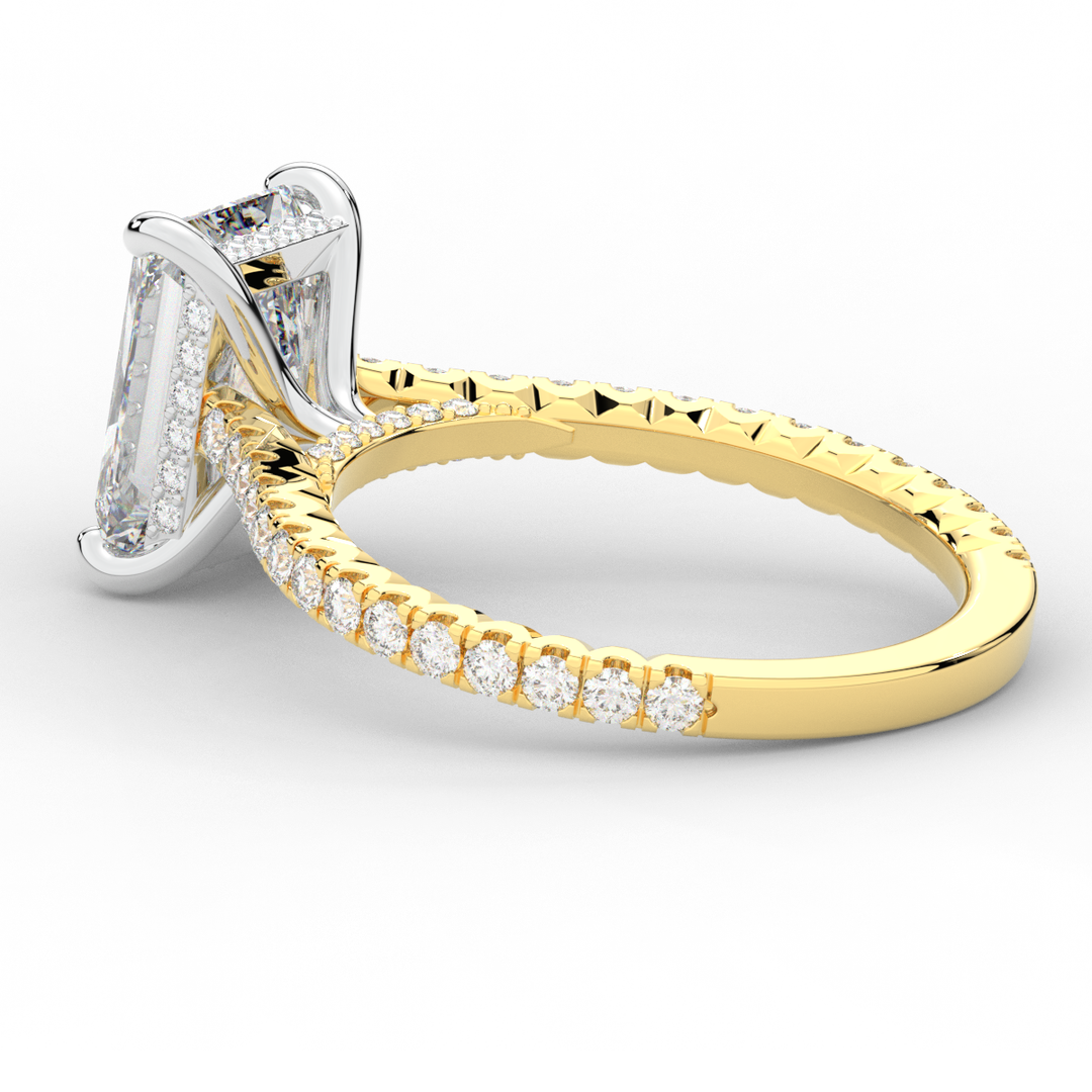 3.50CT.TW RADIANT LAB DIAMOND UNDERHALO SOLITAIRE TWO TONE ENGAGEMENT RING - Nazarelle