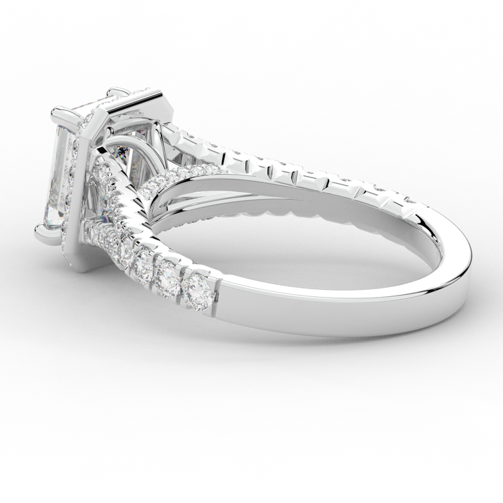 2.60CT.TW EMERALD CUT LAB DIAMOND SPLIT SHANK HALO ENGAGEMENT RING - Nazarelle