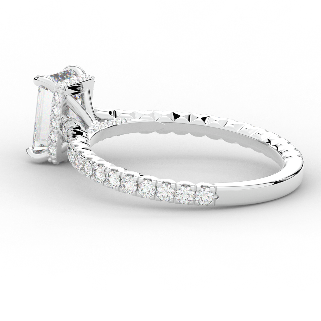 2.10CT.TW EMERALD CUT LAB DIAMOND UNDERHALO SOLITAIRE ENGAGEMENT RING - Nazarelle