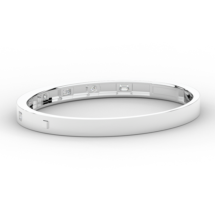 1.00CT.TW ROUND AND EMERALD CUT LAB DIAMOND BEZEL SET BANGLE - Nazarelle