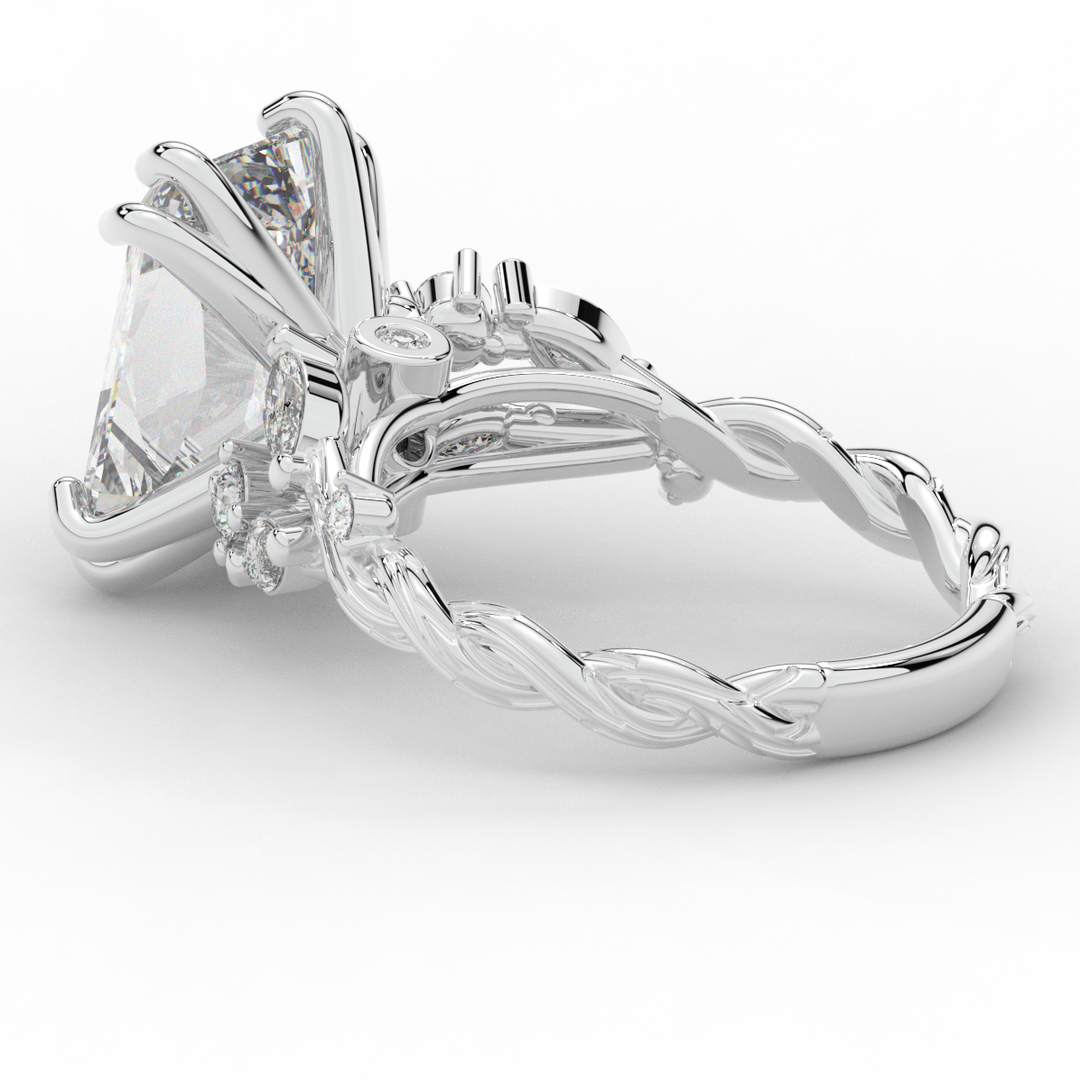5.30CT.TW RADIANT LAB DIAMOND STYLIZED VINE AND TREE BARK FINISH ENGAGEMENT RING - Nazarelle