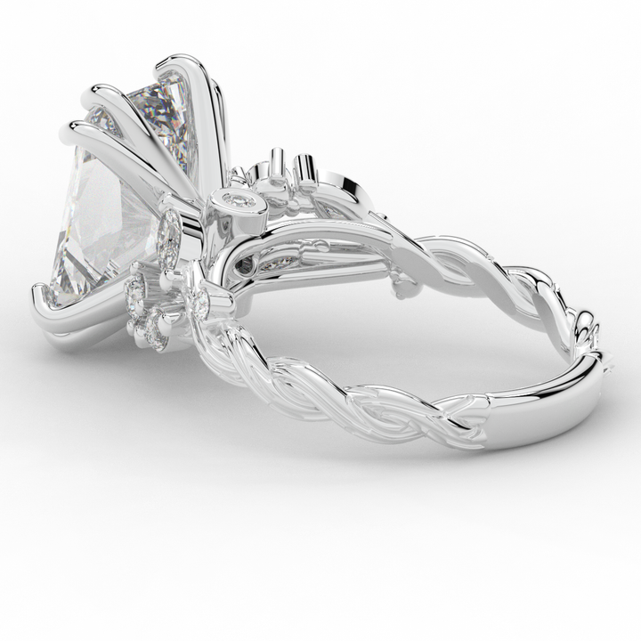 5.30CT.TW RADIANT LAB DIAMOND STYLIZED VINE AND TREE BARK FINISH ENGAGEMENT RING - Nazarelle