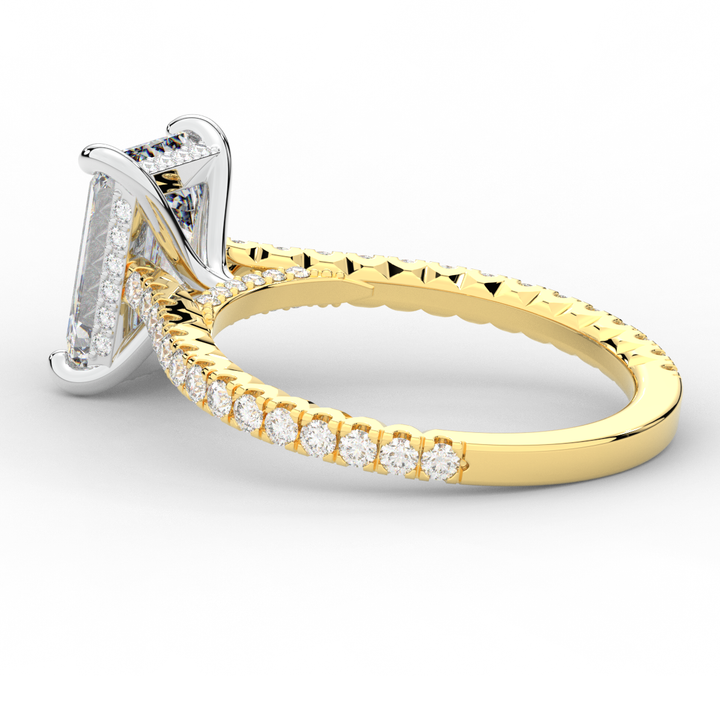 3.50CT.TW EMERALD CUT LAB DIAMOND UNDERHALO SOLITAIRE TWO TONE ENGAGEMENT RING - Nazarelle