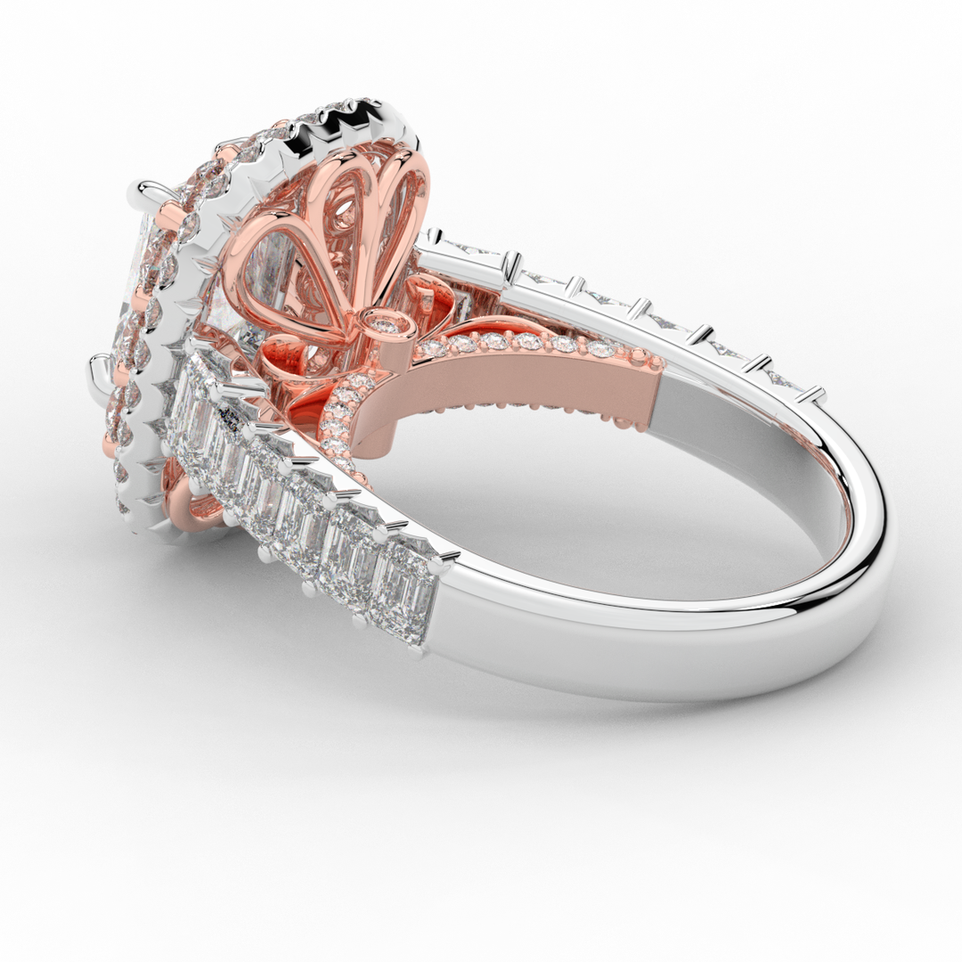 4.70CT.TW RADIANT LAB DIAMOND DOUBLE HALO TWO TONE ENGAGEMENT RING - Nazarelle