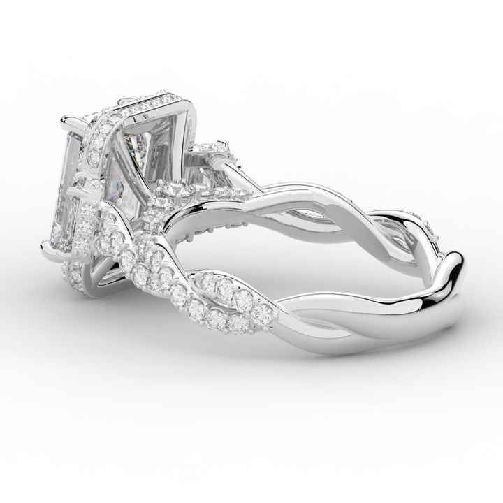 4.70CT.TW EMERALD CUT LAB DIAMOND 3 STONE ENGAGEMENT RING - Nazarelle
