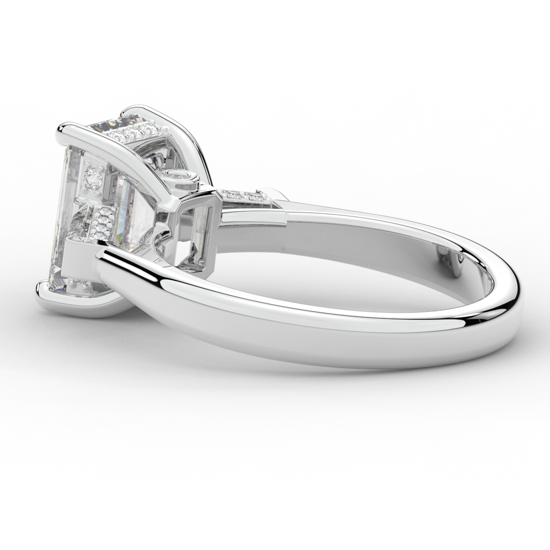 3.45CT.TW EMERALD CUT LAB DIAMOND 3 STONE ENGAGEMENT RING - Nazarelle