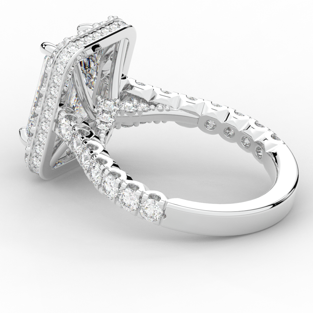 4.50CT.TW EMERALD CUT LAB DIAMOND HALO ENGAGEMENT RING - Nazarelle