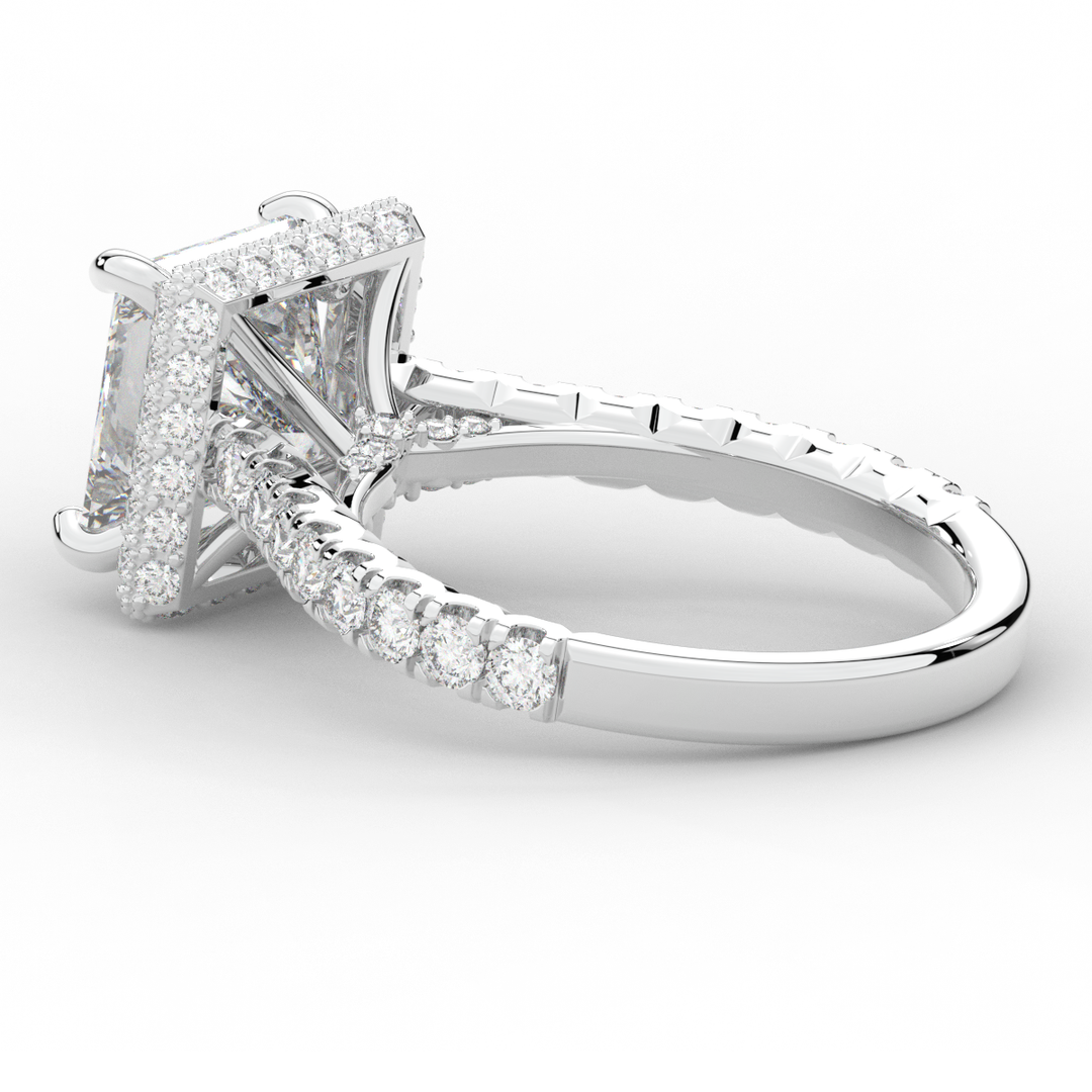 3.90CT.TW PRINCESS LAB DIAMOND HALO ENGAGEMENT RING - Nazarelle