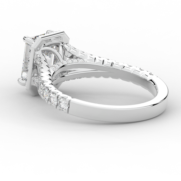 2.60CT.TW EMERALD CUT LAB DIAMOND SPLIT SHANK HALO ENGAGEMENT RING - Nazarelle