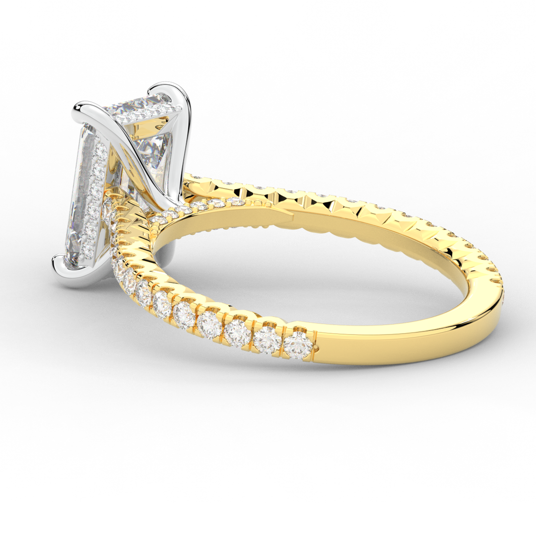 3.50CT.TW EMERALD CUT LAB DIAMOND UNDERHALO SOLITAIRE TWO TONE ENGAGEMENT RING - Nazarelle